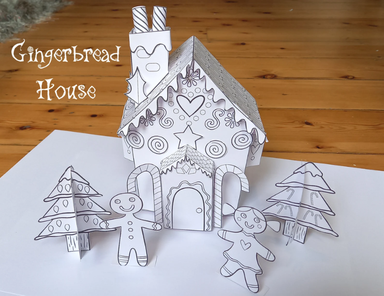 Printable Gingerbread House Craft – Holiday Coloring