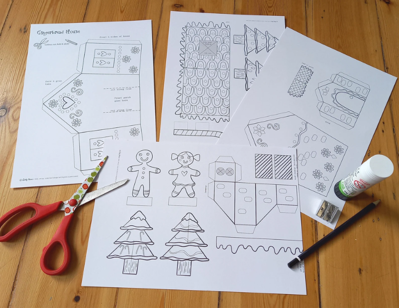 Printable Gingerbread House Craft – Holiday Coloring
